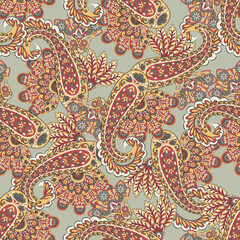 Seamless Paisley pattern in indian batik style. Floral vector illustration