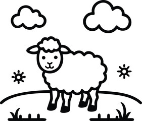 Obraz premium Happy Little Sheep Playing Under the Bright Blue Sky