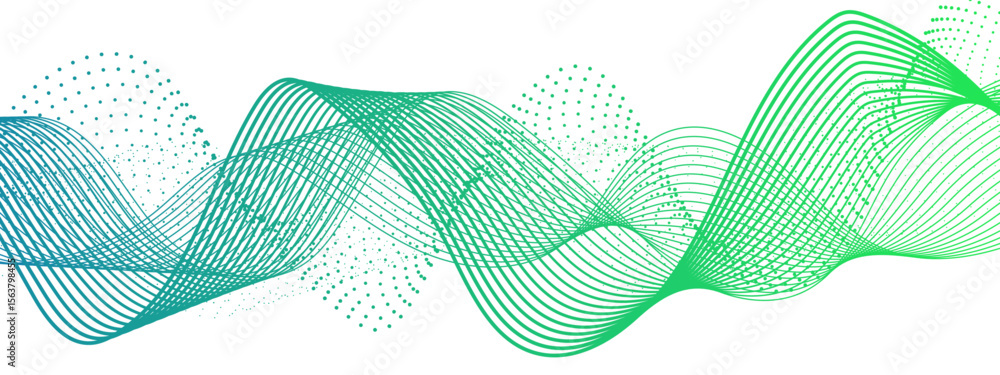 Aufkleber abstract dynamic and flowing background with soft turquoise-green waveforms and dotted halftone elem
