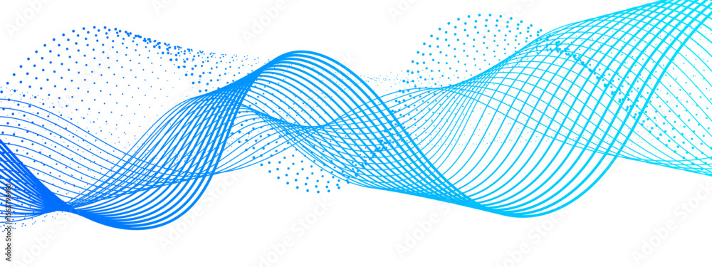 Poster abstract dynamic and flowing background with soft turquoise-green waveforms and dotted halftone elem