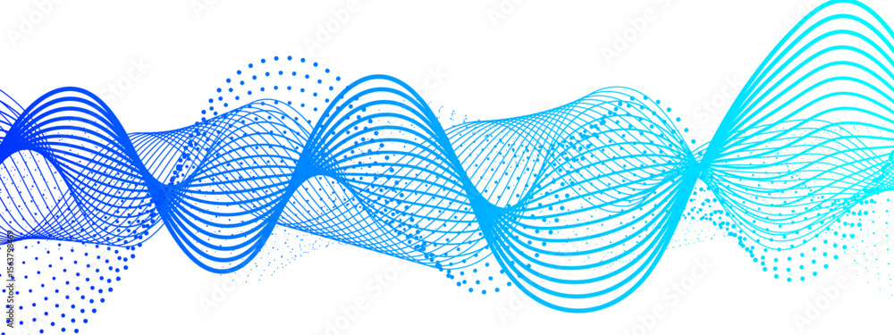 Poster abstract dynamic and flowing background with soft turquoise-green waveforms and dotted halftone elem