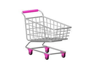Empty red metal shopping car ready for purchase in a retail market