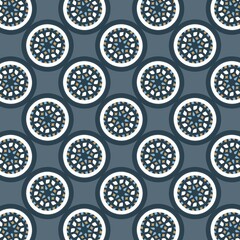Geometric Pattern with Circular Abstract Mosaic Elements in Blue Tones for Textile and Wallpaper Design. Illustration. Gift paper, for cards, gifts, scrapbooking paper