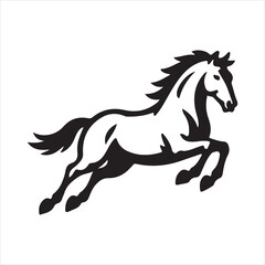 Obraz premium Running Horse Vector Silhouette – Black and White Galloping Animal Design
