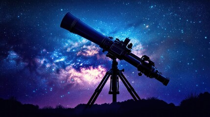 Telescope against a starlit night sky
