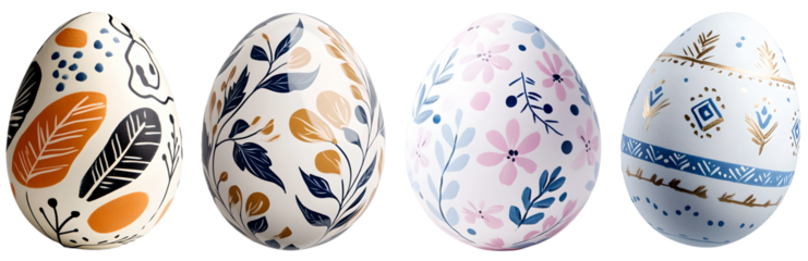 A collection of ornately decorated Easter eggs featuring intricate floral designs geometric patterns and pastel colors in a festive and ic display