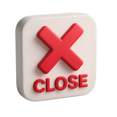 Fototapeta premium Stylish Close Button Design A Modern 3D Rendering with Clean Lines and Bold Red Color Scheme on Transparent Backdrop