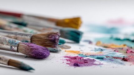 Fototapeta premium Colorful paintbrushes with vibrant paint stains inspire boundless artistic creativity