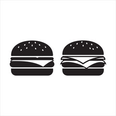 Fototapeta premium Two simple black silhouettes of hamburgers side by side
