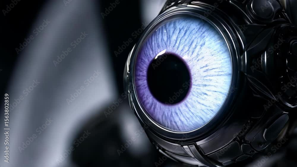 Poster futuristic eye transformation with vivid color shift and mechanical elements