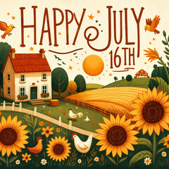 Charming countryside scene celebrating July 16th with a sunny landscape and sunflowers