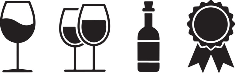 Elegant Wine Still Life Featuring a Filled Glass Two Glasses A Wine Bottle and an Award