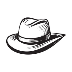Black and white vector illustration of a classic fedora hat, an elegant men's fashion accessory with vintage style.