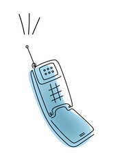 retro phone.  Hand drawn line drawing for connection concept.Vector doodle illustration