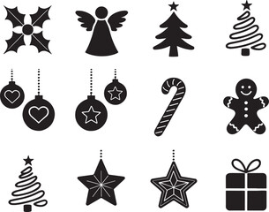 Festive Holiday Icons Galore Christmas Cheer and Merriment in Every Design Element A Black and White Celebration