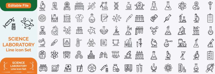 Laboratory and Science Big icon set with scientific lab, chemist, biologist, psychologist, microscope, innovation and technology research.
