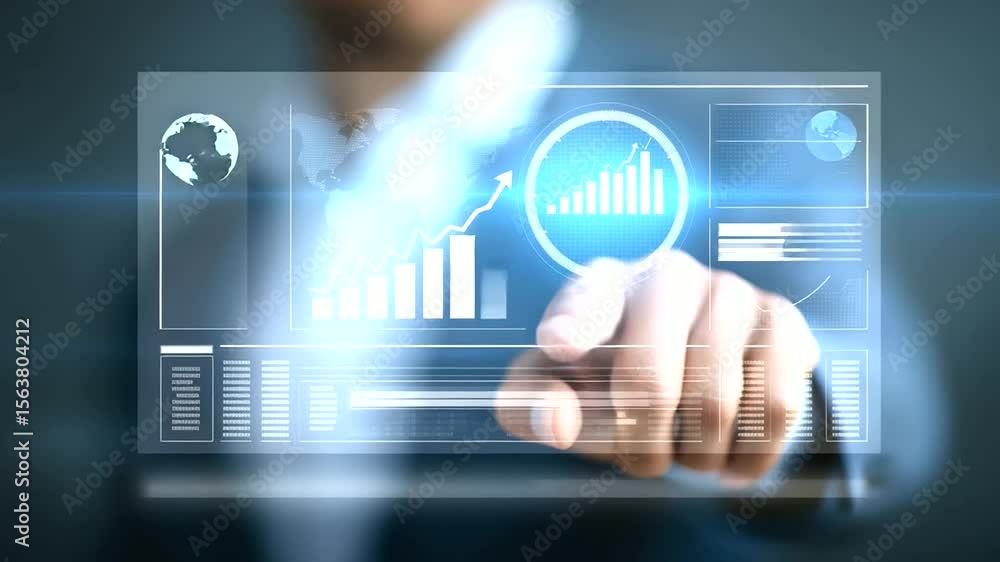 Aufkleber businessman engaging with a digital interface for crm and data analysis.