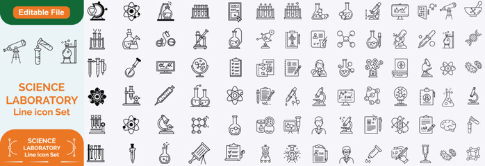 Laboratory and Science Big icon set with scientific lab, chemist, biologist, psychologist, microscope, innovation and technology research.
