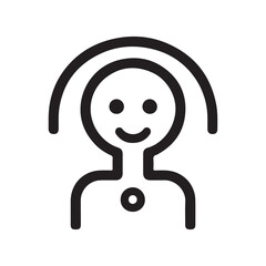Simple black and white line art illustration of a happy smiling person icon with an aura