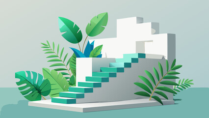 Modern Minimalist Staircase Design with Tropical Plants