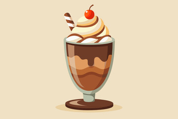 Delicious Chocolate Ice Cream Sundae with Whipped Cream and Cherry