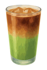 Matcha espresso fusion in watercolor style. Vector isolated on white background. 