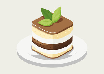 Delicious Layered Chocolate Cake with Mint Garnish on Plate