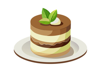 Delicious Layered Tiramisu Dessert on a Plate with Mint Garnish