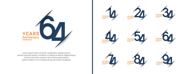 set of anniversary logo style with slash. vector design blue and orange color for celebration