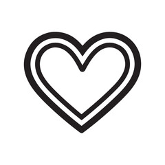 Simple black and white double outline heart vector illustration, a minimalist graphic design element or symbol of love and affection.