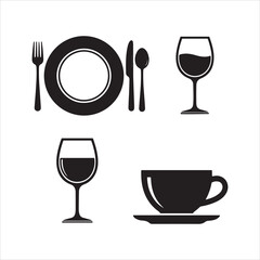 Set of dining utensils and beverages for a meal experience