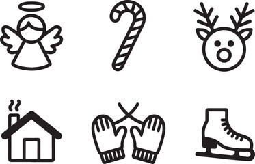 Festive Black and White Christmas Iconography Collection An Assortment of Holiday Symbols Celebrating the Season With Angels and Candy Canes