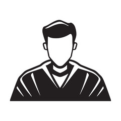 Black and white vector illustration of a faceless man's bust, a minimalist and anonymous user avatar icon.