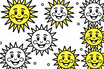 Smiling Sun Cartoon Characters - Cheerful Sun Clip Art Graphics - Yellow and White Sunshine Illustrations for Kids - Bright Sunny Day Theme