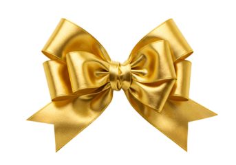 Close up of a shiny decorative golden ribbon bow