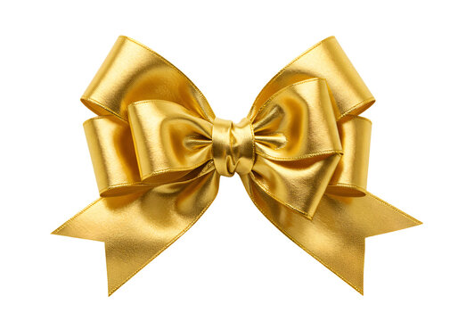 Close up of a shiny decorative golden ribbon bow