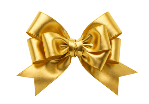 Close up of a shiny decorative golden ribbon bow