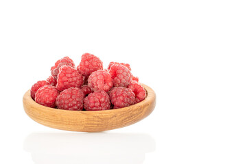 Fresh sweet raspberries isolated on white background, macro.	
