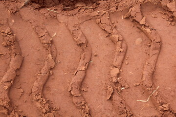 Close-up of a Tractor Track on the Ground