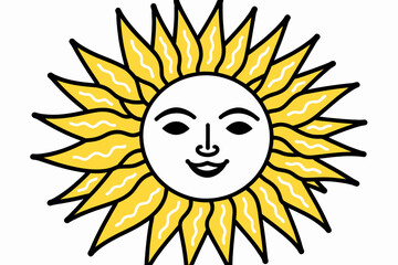 Smiling Sun Face Illustration- Whimsical Yellow Sun Graphic- Cheerful Cartoon Sun Image- Happy Sunshine Vector Art- Bright and Playful Sun Design