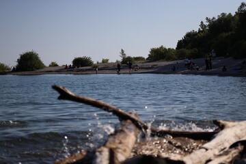 Landscape view of lake and beach, photo was taken from Rough Hill, Toronto. The photo was taken in...