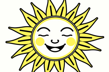 Smiling Sun Illustration-Cute Sun Face with Rosy Cheeks-Bright Yellow Sun Rays-Happy Sun Cartoon Image-Optimistic Sunshine Graphics-Children's Art Inspiration