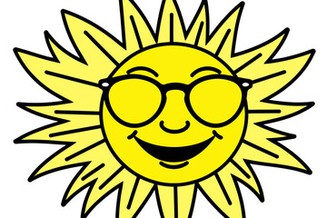 Smiling Sun with Sunglasses Illustration - Cartoon Sunshine Character - Bright Yellow Summer Graphic - Happy Sun Clipart Image - Weather Icon Design