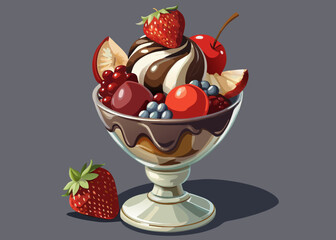 Delicious Ice Cream Sundae with Fresh Fruits