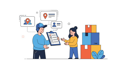 Delivery Person Hands Over Clipboard to Customer for Signature Confirmation of Package Receipt