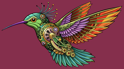 Steampunk Hummingbird Art Deco Illustration