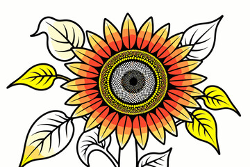 Fototapeta premium Vibrant Sunflower Graphic- Detailed Floral Illustration- Bold Colors and Intricate Design- Perfect for Nature Art or Botanical Themes- Stunning Blossom Artwork