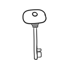 Hand drawn vintage skeleton key illustration in black outline style. Ideal for Concepts of Access, Security, and Hidden Secrets