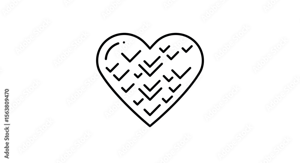Poster linear heart with tick marks for concepts of validation and completion