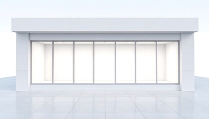 Minimalist white store front facade.